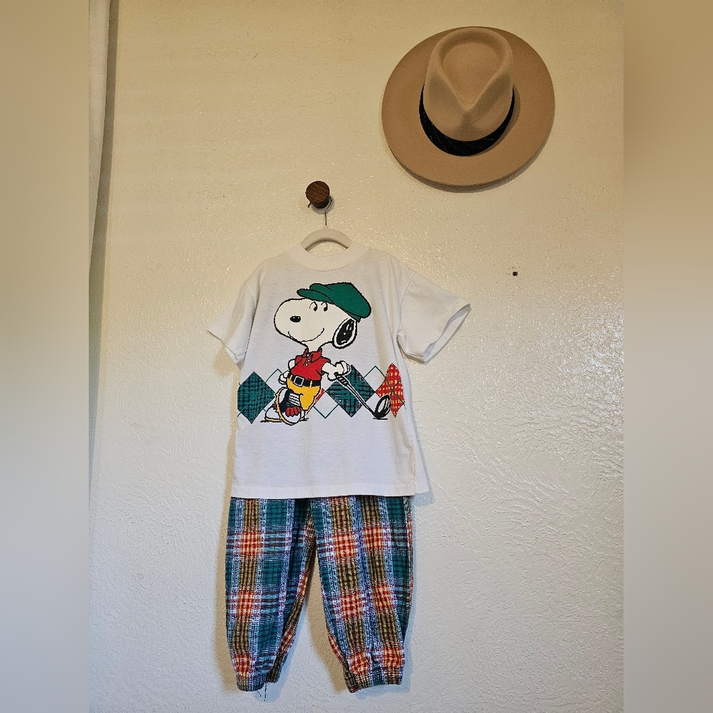Rare Vintage Kids Snoopy Graphic Matching Set - White and Multicolor